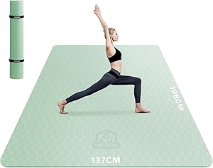 HAPBEAR Yogamatte XXL- Extra Groß Breit Yoga Matte, Sportmatte Fitnessmatte Rutschfest 198cm x137cm / 183cm x116cm/6mm Dicke,Ultra Haltbar, Gymnastikmatte für Pilates, Gym, Zuhause, Workout