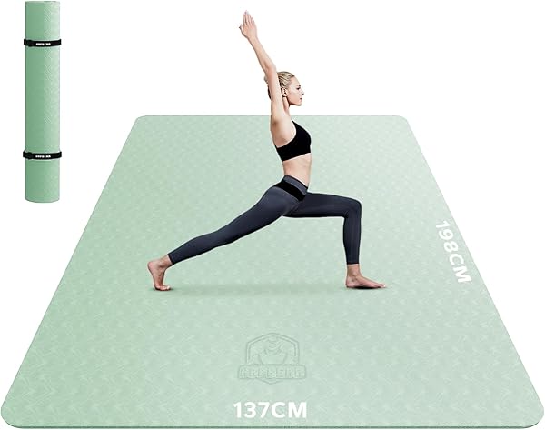 HAPBEAR Yogamatte XXL- Extra Groß Breit Yoga Matte, Sportmatte Fitnessmatte Rutschfest 198cm x137cm / 183cm x116cm/6mm Dicke,Ultra Haltbar, Gymnastikmatte für Pilates, Gym, Zuhause, Workout