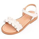 PANDANINJIA Girls Sandals, Open Toe Cute Bow Princess Girls Flats, Sparkly Summer Dress Shoes Sandals for Toddler/Little Kid/Big Kid