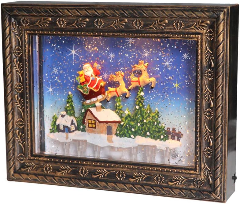 Snow Globes - Wondise Christmas Musical Snow Globe Lantern with 6 Hour Timer, Battery and USB Powered Photo Frame Lighted Snow Globe Glitters Swirling Festival Home Decor(Santa Claus and Sleigh)