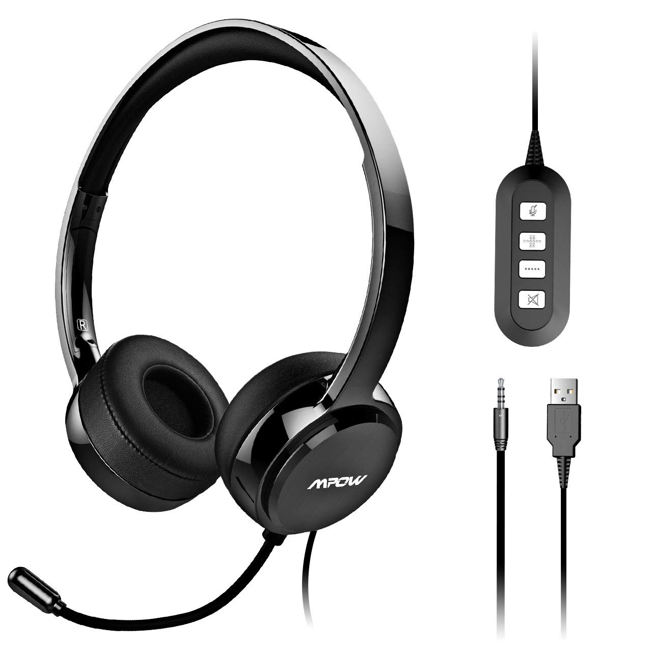 Mpow Auriculares USB PC de Teléfono Cerrados con Micrófono, Auriculares con Cbale y Reducción de