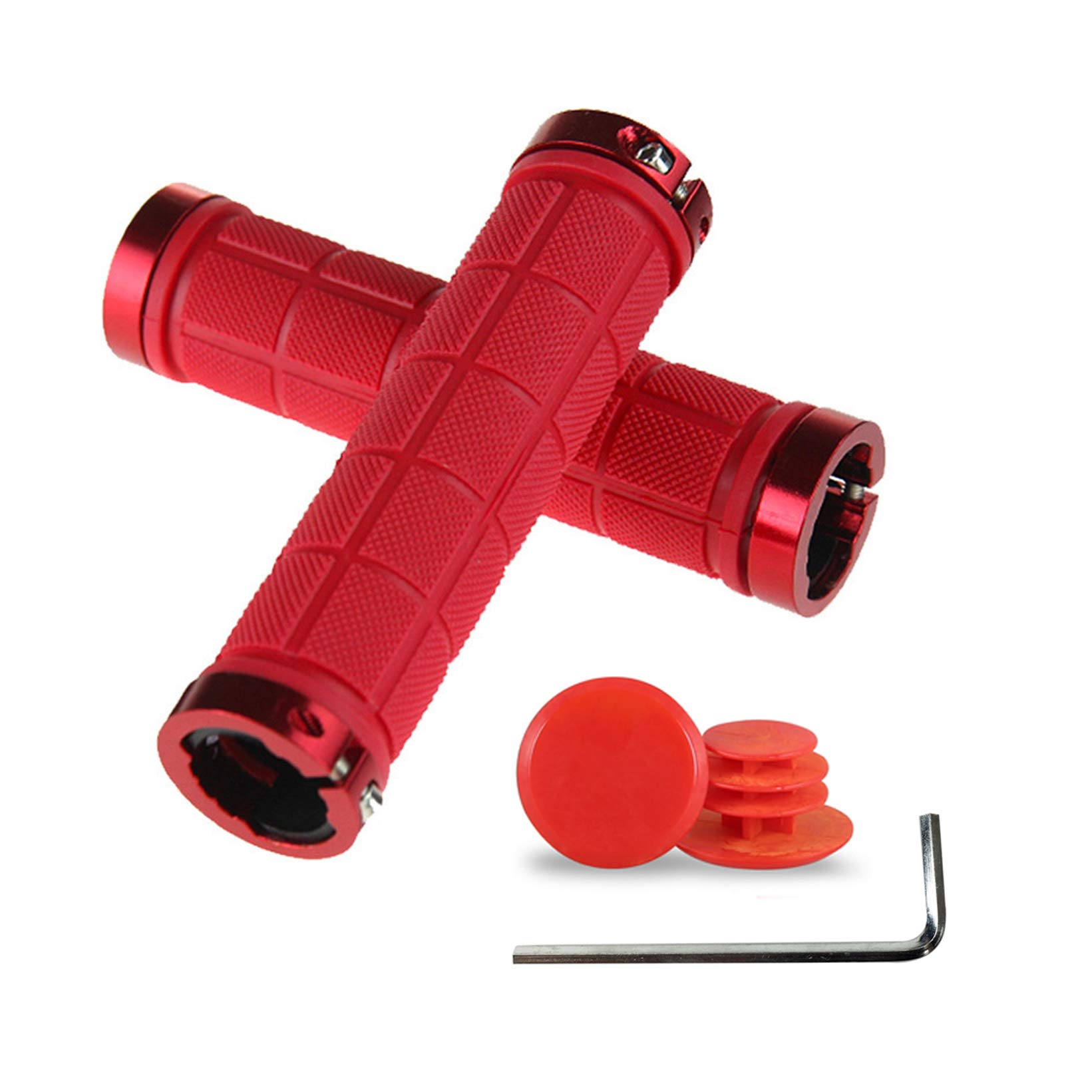PLATT Bike Handlebar Grips Rubber Comfortable Bicycle Handle Grip for MTB/BMX with Plastic End Caps,Red — image 1