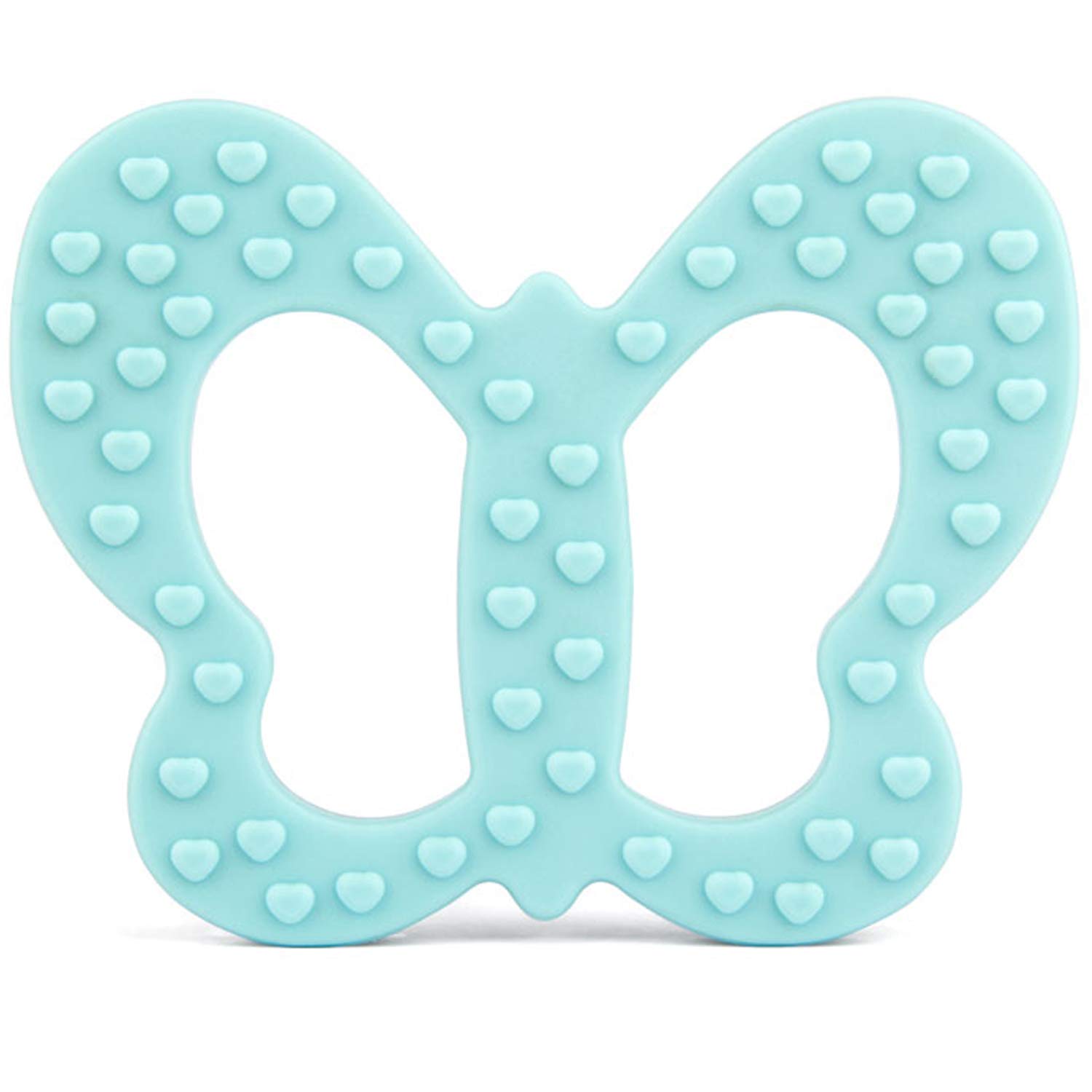 PREMYO Teething Toy for Baby Teether Silicone - Soothes Sore Gum Pain - Easy to Grab BPA Free Butterfly Turquoise