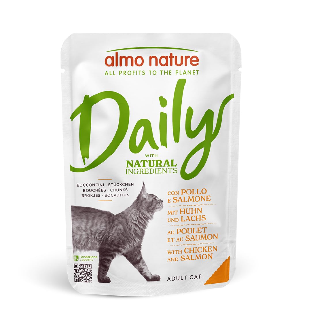 Almo Nature Daily - Wet Cat Food for Adult Cats - Chicken and Salmon - 70 g, Pack of 30