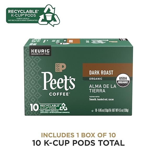 PEET’S COFFEE, USDA ORGANIC DARK ROAST KEURIG K-CUP PODS, 100% ARABICA COFFEE – ALMA DE LA TIERRA 10 COUNT (1 BOX OF 10 PODS)