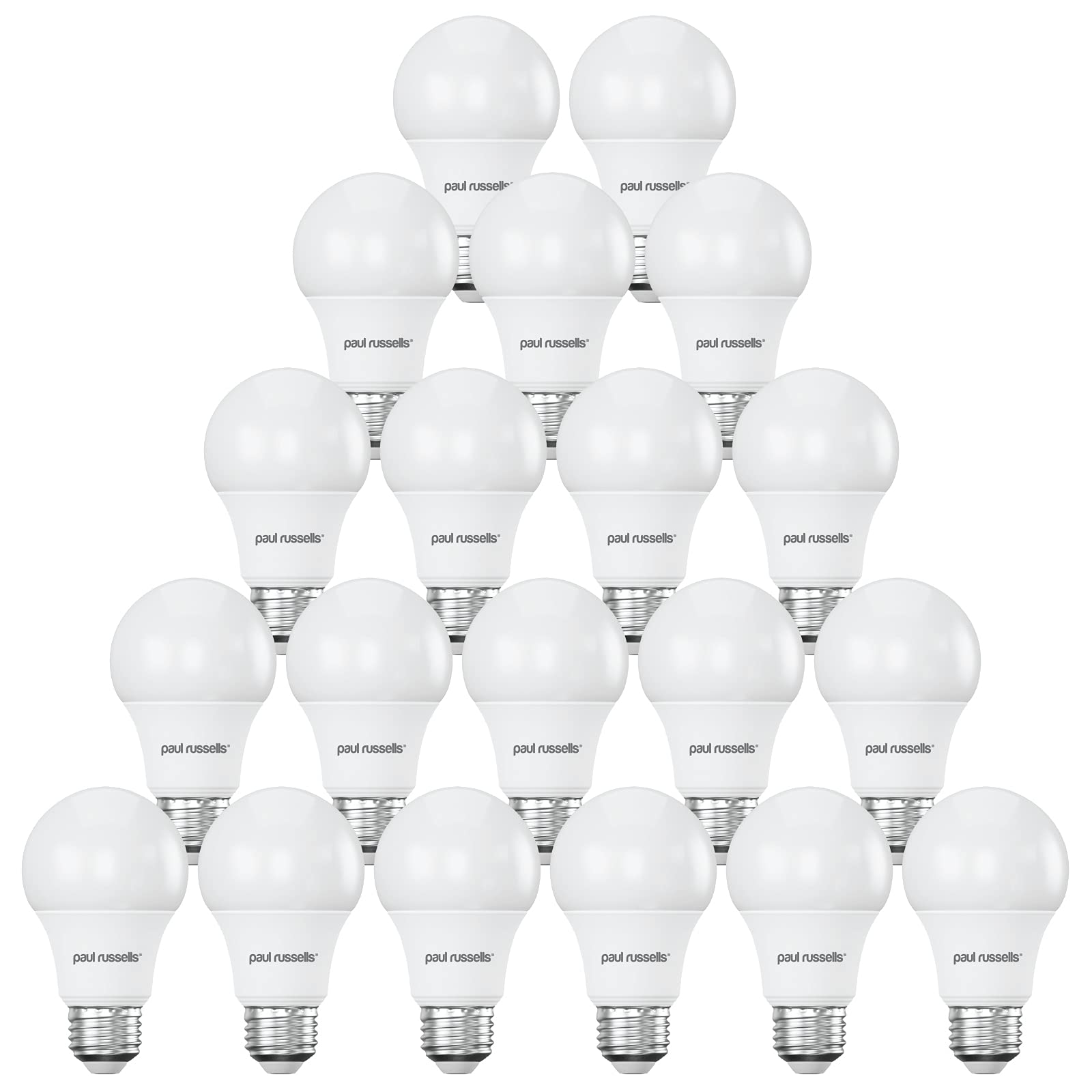 paul russells LED GLS Lights Edison Screw E27, 60w Equivalent, 8Watt 806LM LED Bulbs, 4000K Cool White, Classic Frosted A60 Standard ES Energy Saving (Not Dimmable) Large Globe Lamps, Pack of 20