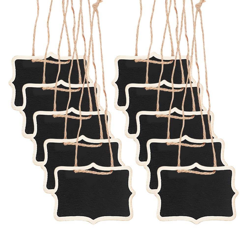 DELORIGIN 10pcs Blackboard Slate Decanter Tag 2.3x3.14 Inch Mini Wooden Chalkboard Signs Custom Liquor Decanter Labels with Hanging String Message Boards Labels for Wedding Party Wine Bottle Whiskey