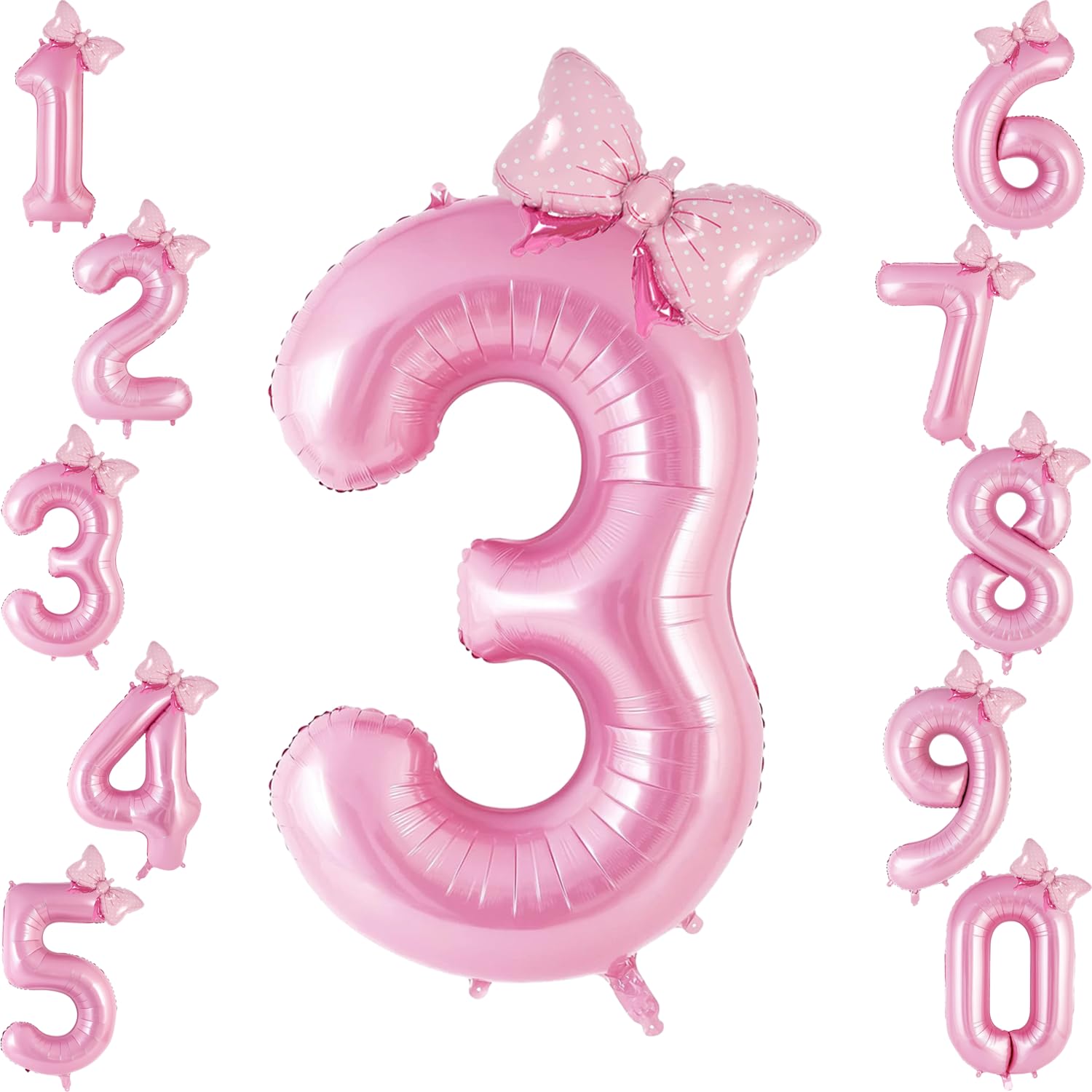Photo 1 of Bow Balloons Pink 3 Balloon Number Pink Kawaii Cute Birthday Decorations for Girls, Foil Mylar Large 40” 3 Balloon for Girls Bow Coquette 3rd Birthday Party Decorations Supplies(Number 3 balloons)