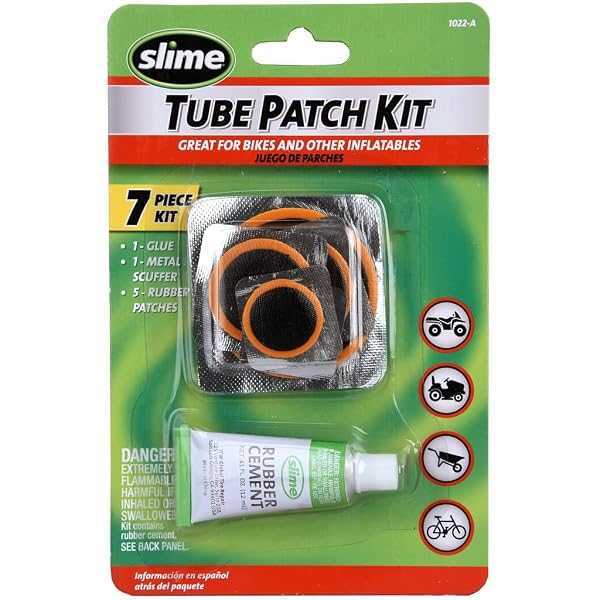 SLIME 1022-A TUBE RUBBER PATCH KIT, FOR BIKES AND OTHER INFLATABLES, CONTAINS, 5 PATCHES, SCUFFER AND GLUE