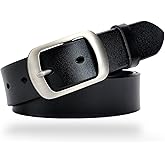 CaserBay Women's Genuine Leather Belts Width 1.3" Durable Waist Belt Silver Solid Pin Buckle Waistband For Pants, Jeans