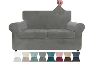 ZNSAYOTX Luxury Velvet Sofa Cover 3 Piece (57"-70") Stretch Loveseat Covers for 2 Cushion Couch Thick Soft Couch Slipcover with Non Slip Strap, Dog Pet Friendly Nice Furniture Protector (Grey)