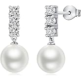 Han han Pearl Stud Earrings for Women 925 Sterling Silver, Pearl Jewelry Gift for Women 8MM-13MM