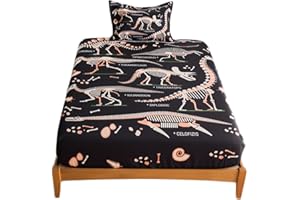 qjmiaofang Kids Dinosaur Sheet Twin for Boys Dinosaur Fitted Sheet 2Pieces Wildlife Bones Dinosaur Bed Sheet Set with 1 Pillowcases Black Dinosaurs Bed Set for Home