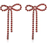 Bow Earrings for Women Prom Earrings Rhinestone Long Tassel Ribbon Drop Earring Wedding Party Jewelry Outfits