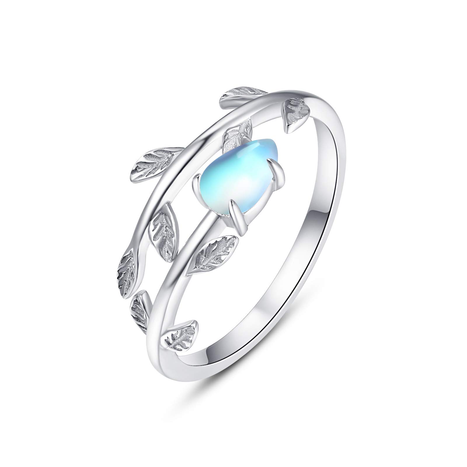 925 Sterling Silver Moonstone Rings for Women Girls Wedding Engagement Adjustable Leaf Open Thumb Rings for Women Ladies