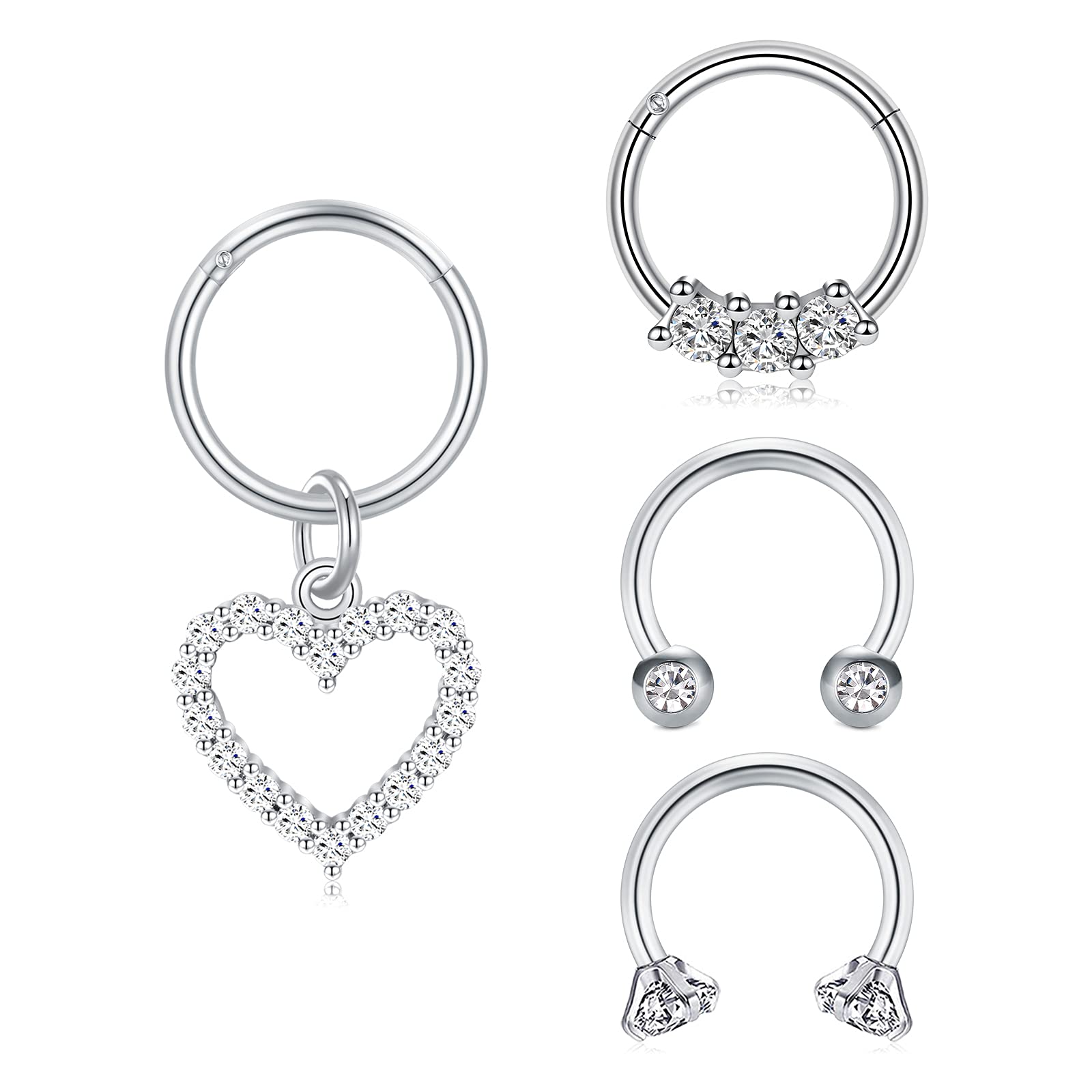 D.Bella Helix Hoop 16G Cartilage Earring Hoop Stainless Steel CZ Daith Conch Tragus Piercing Hinged Segment Clicker Septum Ring Horseshoe Barbell Piercing Jewelry