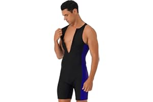 TSSOE Sun Protection Swimsuit for Men Short Sleeve Rash Guard Wetsuit One-Piece Swim Surfing Suit