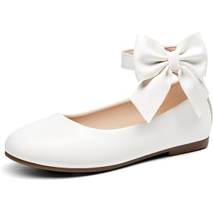 Coutgo Girls Dress Shoes Ballet Flats Flower Girl Ankle Strap Bow Shoes | Hook-and-Loop, Mary Jane Flats, Comfortable Dressy,