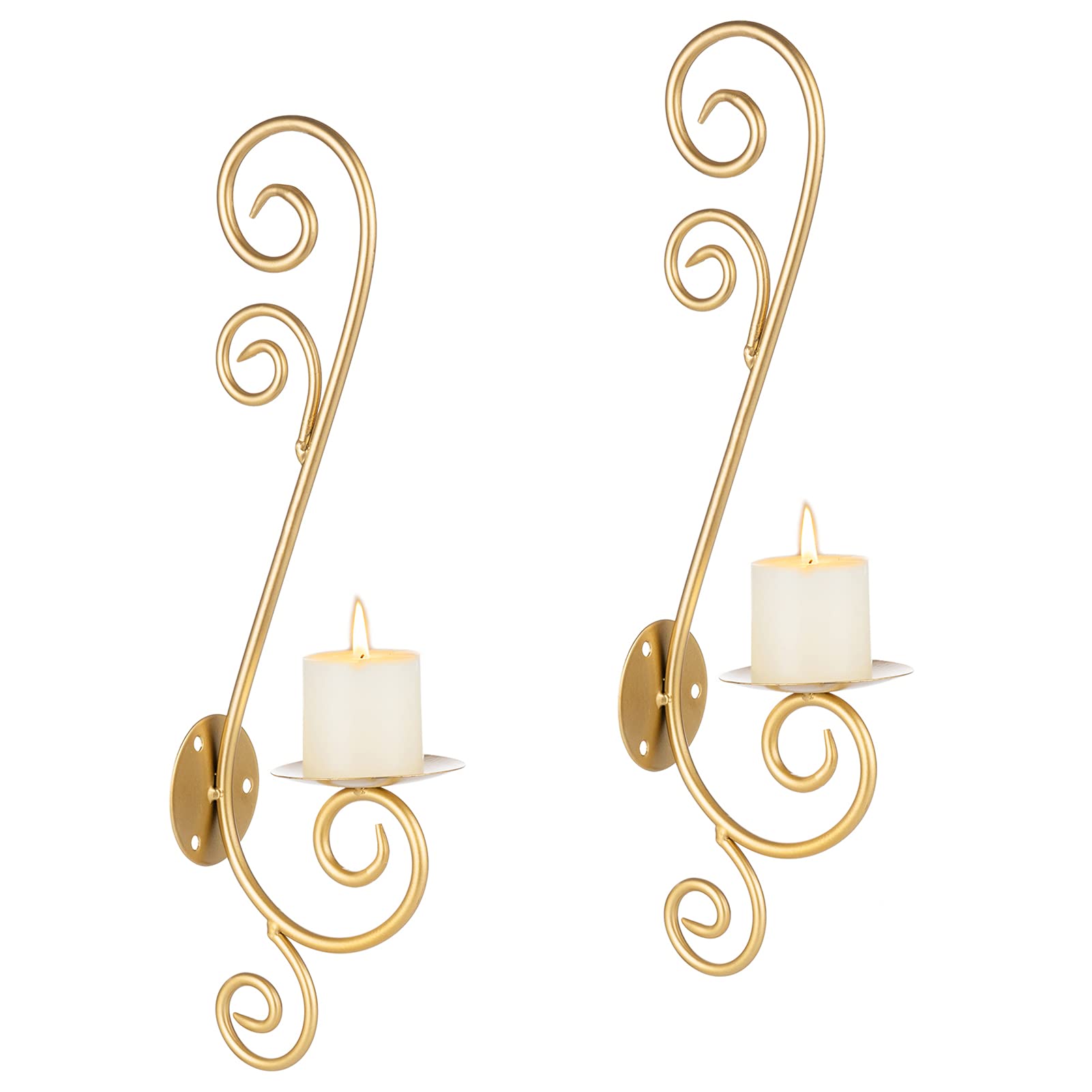 Sziqiqi 2 Pcs Wall Candle Holders for Pillar Tea Light Candles Decorative Candle Sconces Gold Metal Wall Mount Decorations with Modern Art Design for Wall Living Room, Bathroom, Dining Room
