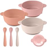 Eascrozn 3 Pack Baby Bowls with Suction and 3 Pack Baby Spoons, BPA Free | Food Grade Silicone Baby Feeding Set for Babies Toddler Kids, Microwave and Dishwasher Safe