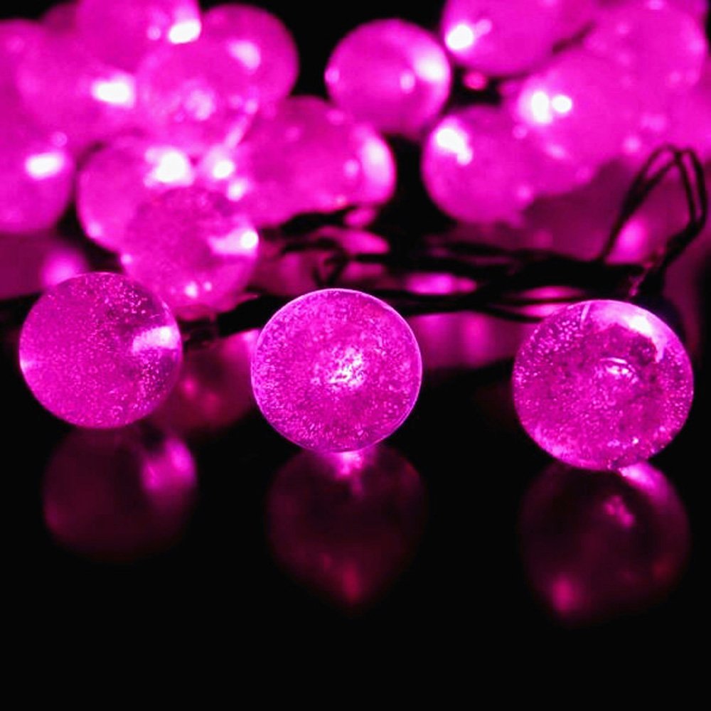KEEDA Solar Powered Ball String Lights, 20ft 30 LED Waterproof Globe Fairy Lights for Outdoor, Yard, Garden, Patio, Wedding, Christmas, Party (Pink)
