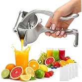 Manual Citrus Juicer Lemon Squeezer with Pour Spout and 4 Filter Bags | Cleaner hand press juicing for cut citrus with smoother juice flow into cups, bowls, or pitchers for everyday drink prep