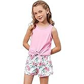 CHILDRENSTAR Girls 2 Piece Outfits Tie Knot Tank Top And Paperbag Waist Shorts 3-13Y