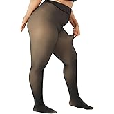 DORALLURE Plus Size Fleece Lined Tights Women, Skin Colored Winter Thermal Leggings Fake Translucent Warm Pantyhose
