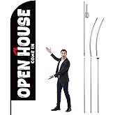 SmoothNovelty Open House Flag 15 ft with Flag Pole Ground Stake Double Sided "open House" Swooper Feather Sign Banner for Real Estate Agents Businesses Opening
