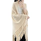 Ailaile 100% Merino Wool Shawl Wrap Women's Tassel Poncho Cape Cardigan Autumn Winter Loose Open Sweater Coat