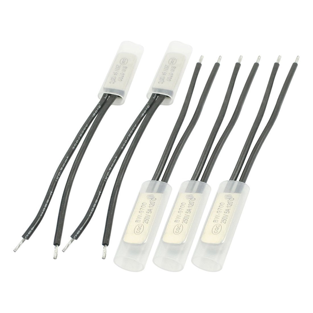 Uxcell 5Pcs 120C 250V 5A NC Dual Cable Circuit Cut-off Temperature Thermal Fuses