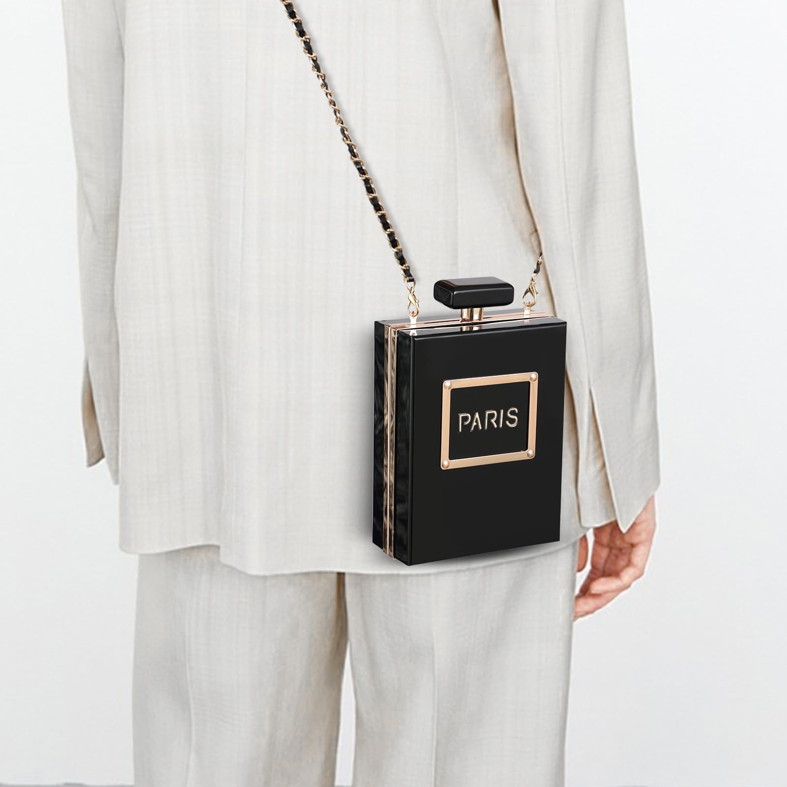 WJCD Clear Purses for Women Paris Perfume Shaped Clear Purse Evening Bags Vintage Banquet Handbag