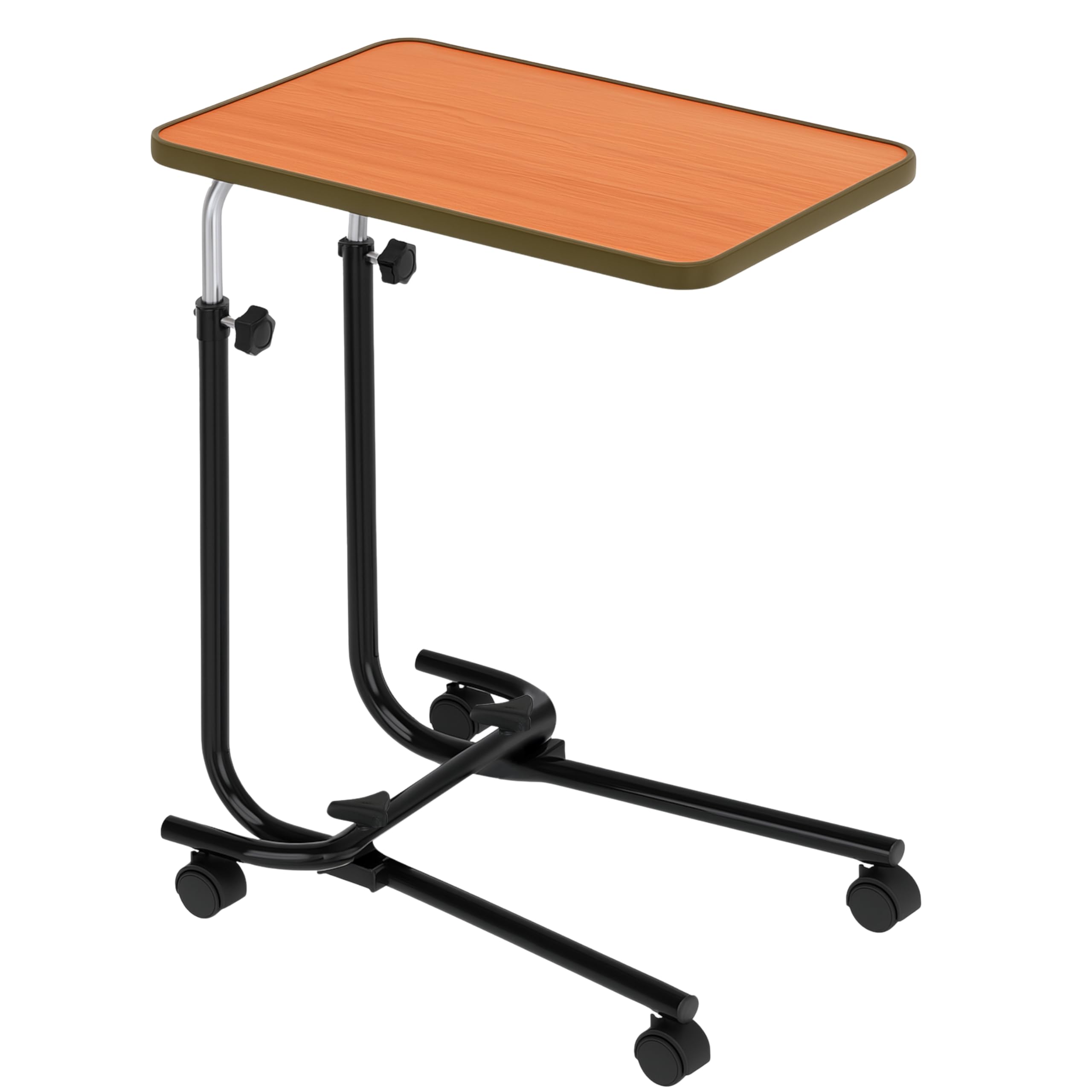 HOMECRAFT Over Bed Table with Wheels – Adjustable Bed Table – Hospital Overbed Table for Meals, Work, or Recovery – Sturdy Table Bed with Teak Laminate Surface, Raised Edges, and Steel Frame