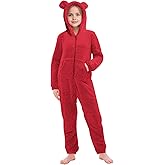 rrhss Girls Sherpa Fleece Onesie Pajamas Kids Zip-Front Animal One-Piece Hooded Sleepwear 5-14 Years
