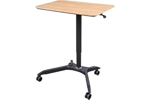 S STAND UP DESK STORE Stand Up Desk Store Pneumatic Adjustable Height Rolling Mobile Laptop Standing Desk Cart (Charcoal Frame/White Oak Top, 28" Wide)