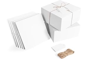 Eupako White Gift Boxes 8x8x4 12 Pack Kraft Paper Gift Boxes with 12pcs Twine and Gift Tags for Christmas, Bridesmaid Proposal, Birthdays, Weddings, Graduation, Holiday