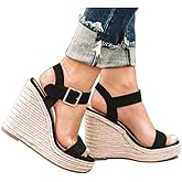 VICKI·VICKI Wedges for Women Platform Sandals Wedge Heels for Sandals Comfortable Summer Espadrille Shoes Ankle Strap&Open Toe