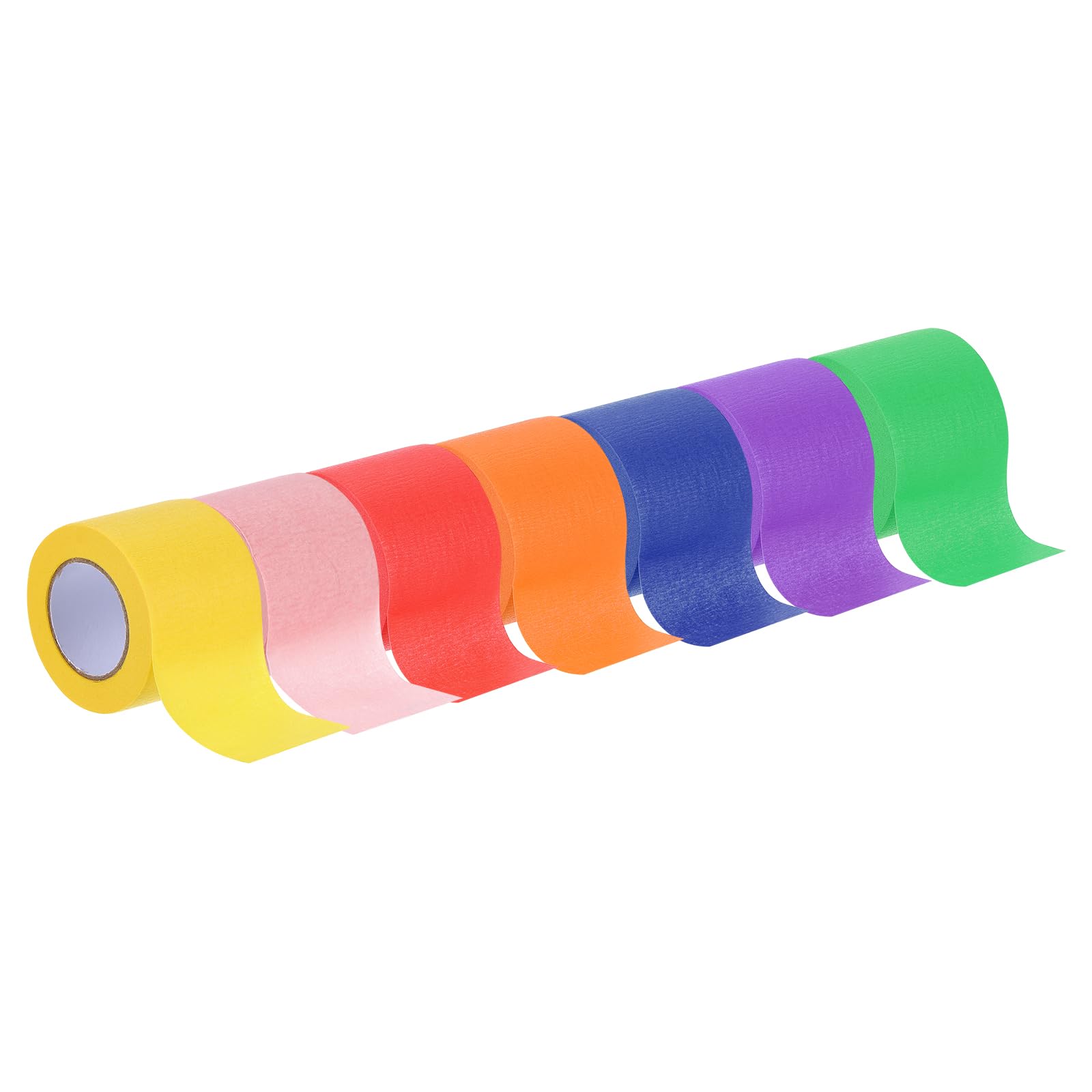 Rebower Masking Tape Painters Tape Paper Tape [for Crafts DIY Walls Painting Packing Automotive Decoration Teaching]- 2 Inch x 16 Yards/7 Rolls(Green/Pink/Orange/Yellow/Red/Purple/Blue)