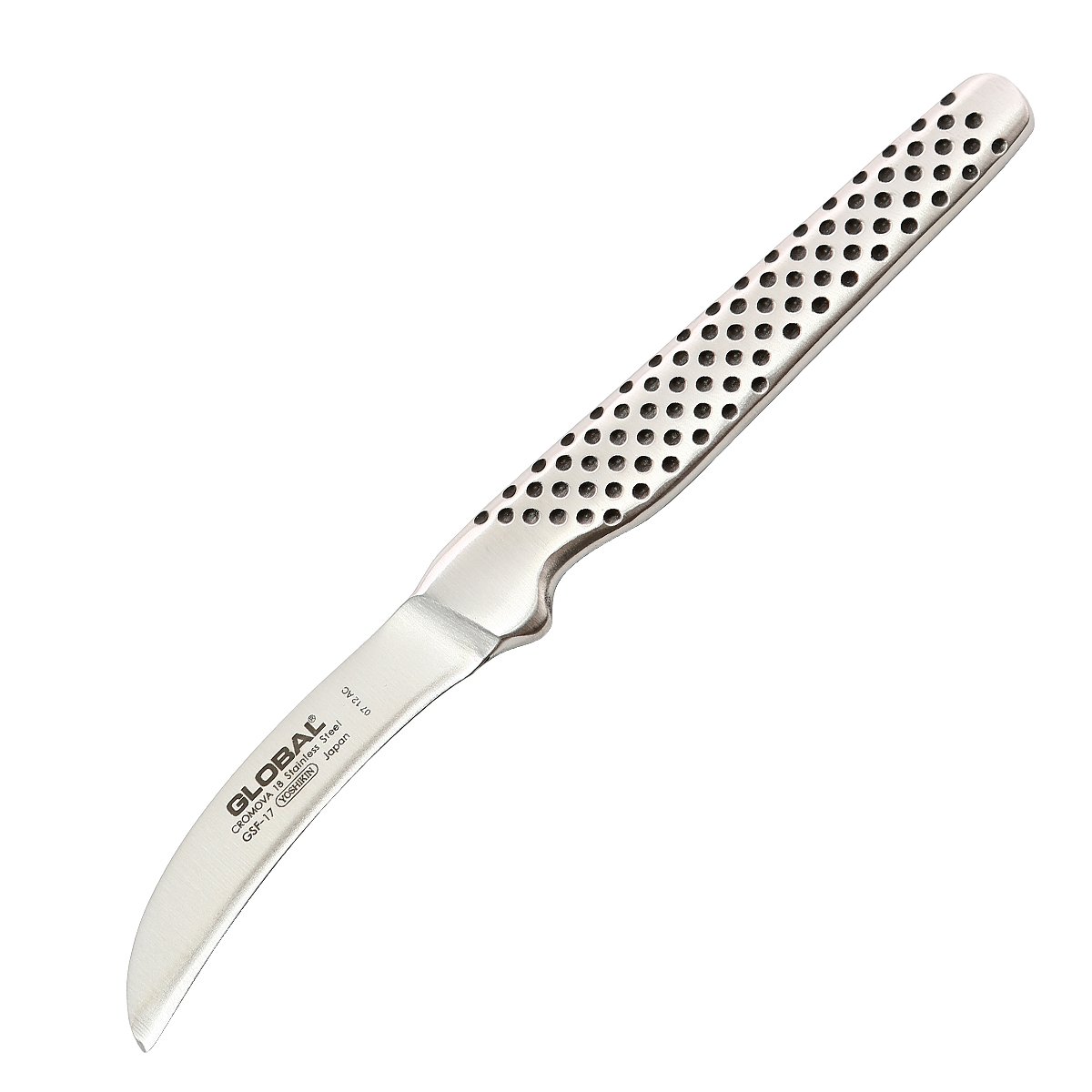 Global GSF Curved Peeling Knife 6cm Blade - Small Japanese Petty Knife for Peeling Vegetables & Fruit - Extremely Durable All Stainless Steel Design