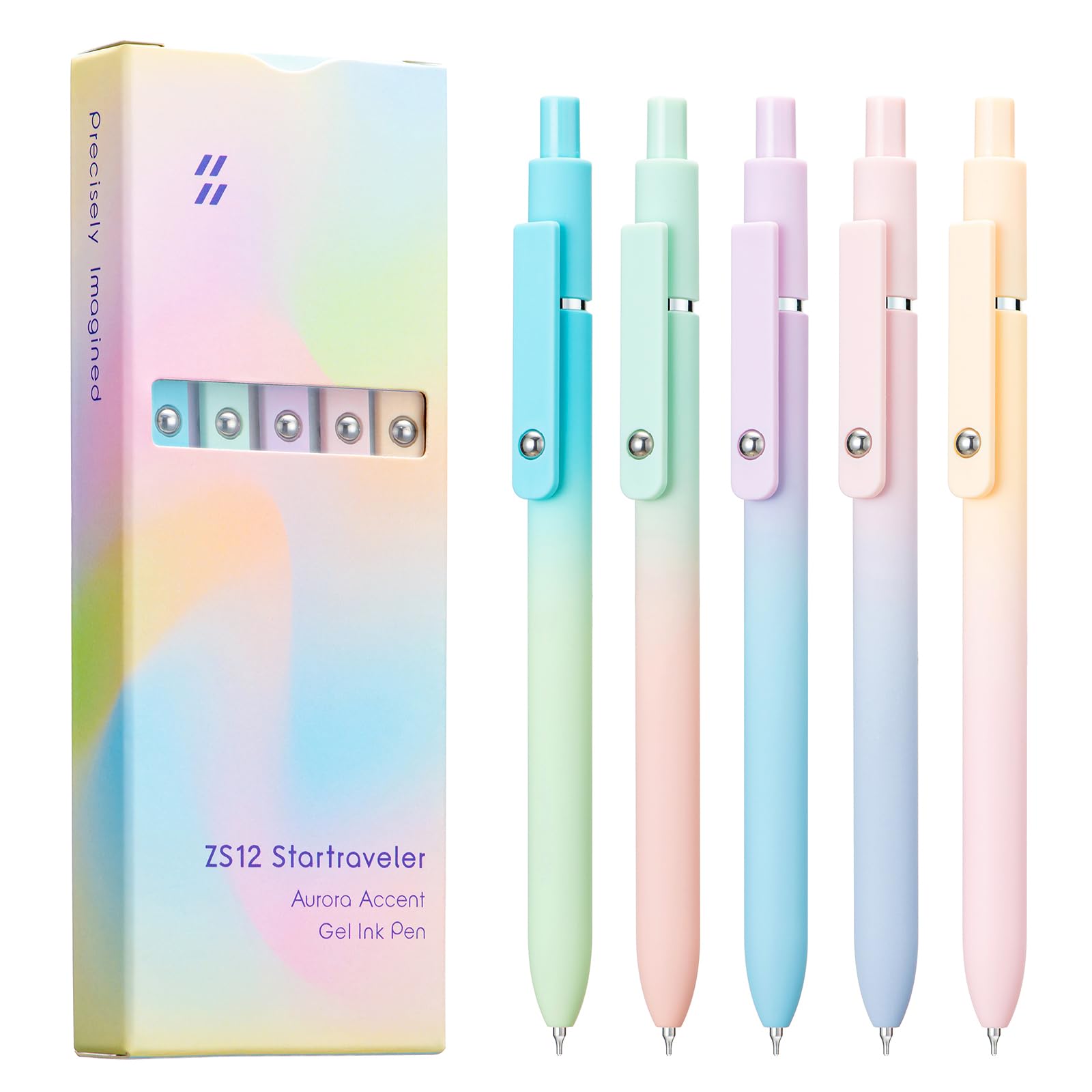 Lanxivi Black Ink Gel Pens 5 PCS Set, Fine Point 0.5mm Cute Pens, Gradual Barrel Comfort Grip Smooth Writing Pen for Journaling and Signature