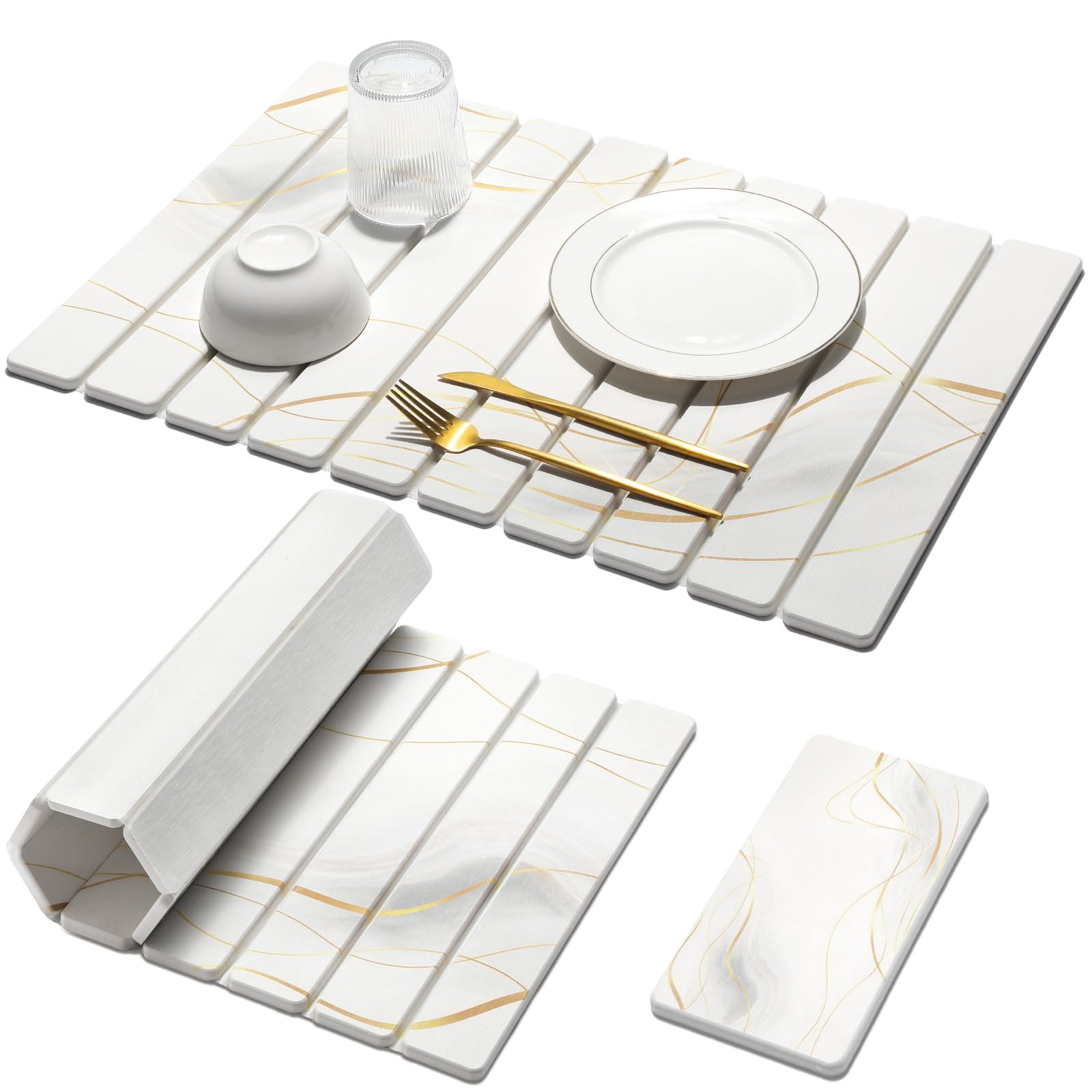 Photo 1 of **MISSING PARTS**
Large Stone Dish Drying Mat for Kitchen Counter, 2PCS 24"×16" & 8“x4" Quick Dry Stone Dishes Mats, Marbled Water Absorbing Diatomaceous Earth Drying Pad for Countertop Bottles Utensils Cups,White Gold