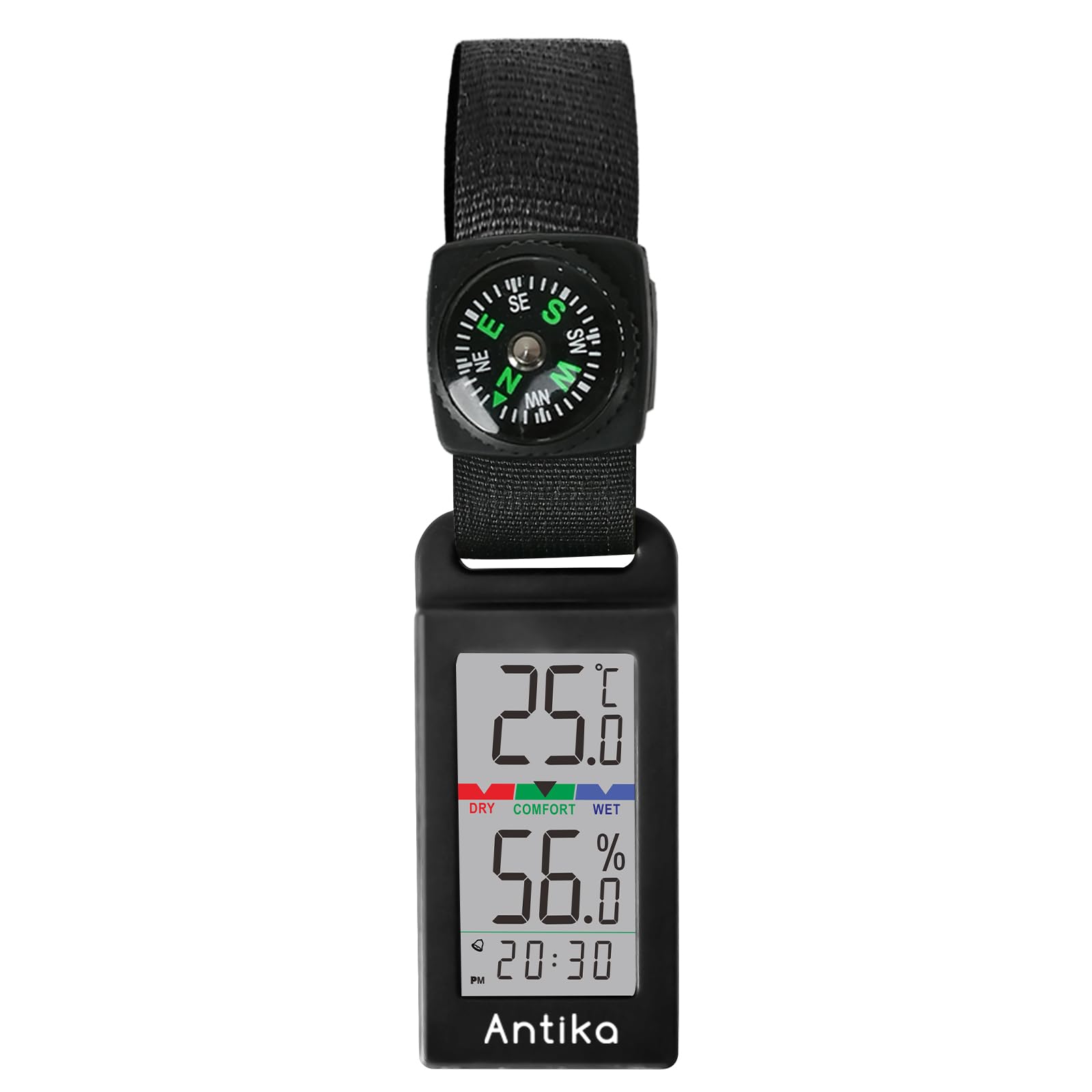 Antika environmental hygrometer, portable digital hygrometer with temperature and humidity monitor, thermometer with compass (Black)