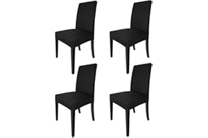 NORTHERN BROTHERS Dining Chair Covers Set of 4, Removable Washable Chair Covers for Parson Dining Chairs, Stretch Slipcovers for Dining Room,Hotel, Banquet Use (Black Diamond, Set of 4)