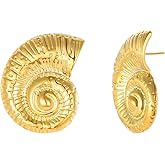 foyjoey Gold Earrings for Women 18K Gold Plated Chunky Starfish Seashell Conch Flower Pearl Stud Earrings Circle Link Dangle Earrings Trendy Jewelry Christmas Gifts