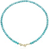 Rainbow Colorful Gemstone Beaded Choker Necklace for Women 14K Gold Bow Beads Strand Necklaces 18inches