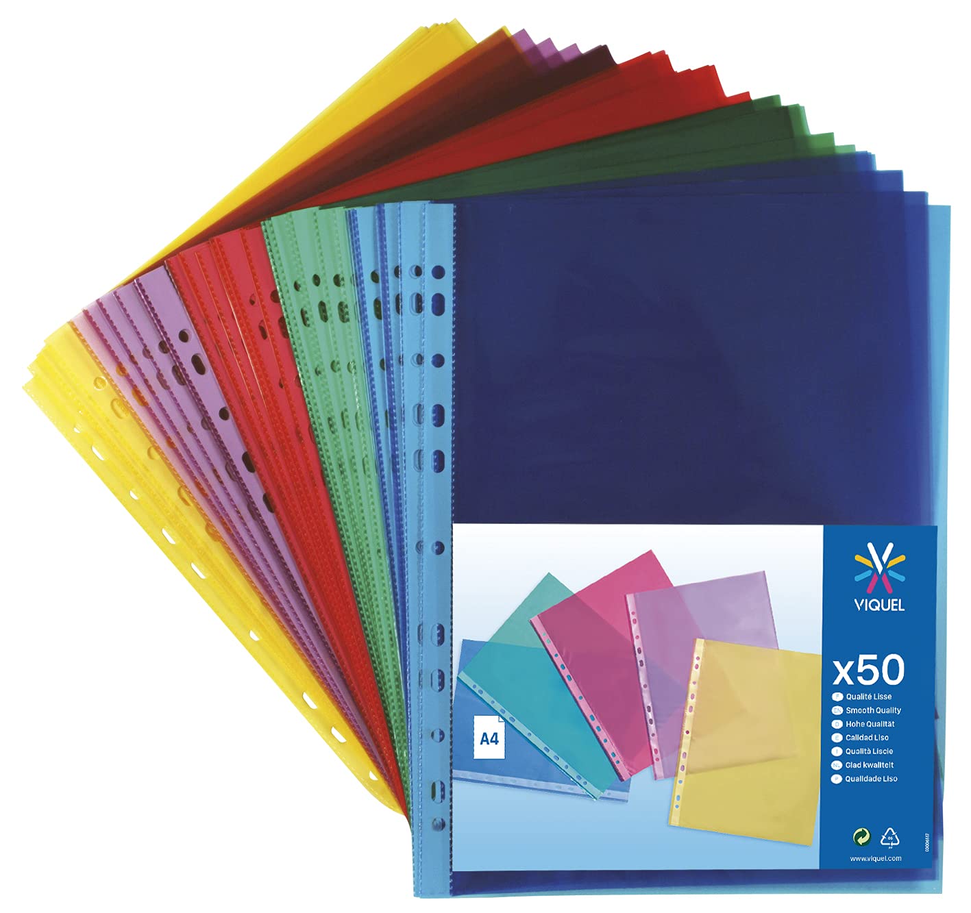 Viquel A4 Punched Polypropylene Pockets - Assorted (Pack of 50 Units)