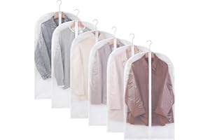 MKOKYD Clear Garment Bags for Hanging Clothes (Set of 6) Garment Covers with Zipper, Suit Bags for Closet Storage Dust-proof and Moth Proof, Suitable for Shirts, Dress, Coat, Sweater, Jackets - 24" x 40''