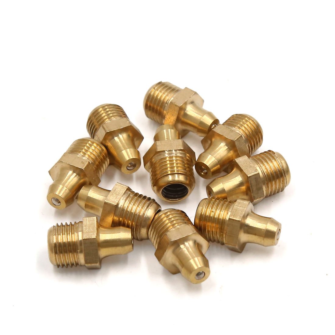 sourcingmap 10mm Male Thread Straight Grease Nipple Fitting 10pcs Gold Tone