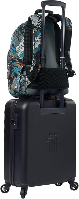 - Mochila escolar adaptável a carrinho, modelo aguarela, capacidade de 20 L, bolso para PC de 14", bolso para 2 garrafas, encosto ergonómico para fluxo de ar, alças confortáveis em S, estampado Okubo