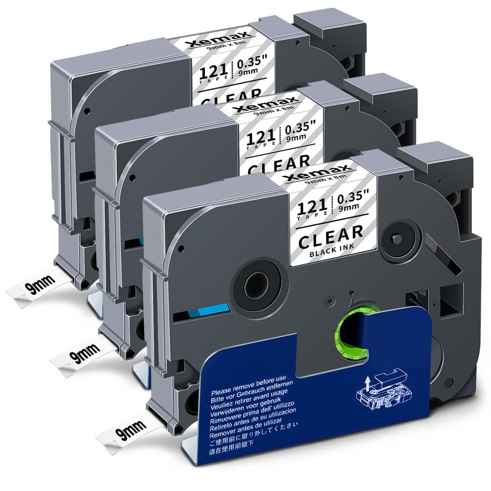 3X XemaX Label Tape Replacement for 9mm TZc-121 TZ-121 AZe-121 Black on Transparent — image 1